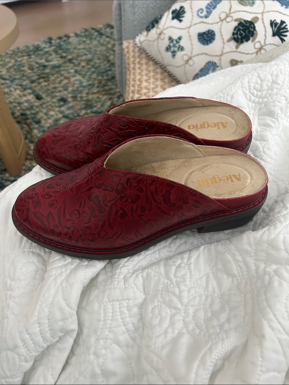 Alegria Burgundy Floral Slip-On Clogs
